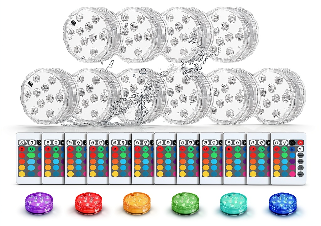 Mudder submersible LED lights illuminating a swimming pool