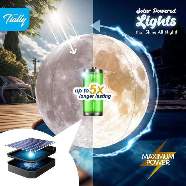 TIALLY Solar Floating Pool Lights Full Moon LED Waterproof-2