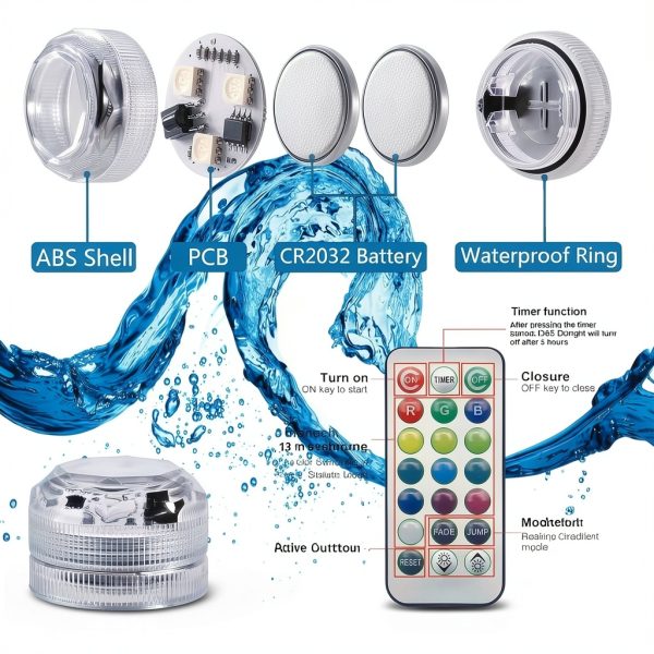 Fanzod Submersible LED Lights Remote Control Waterproof Mini-1