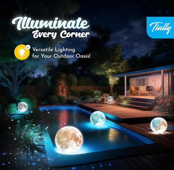 TIALLY Solar Floating Pool Lights Full Moon LED Waterproof-5