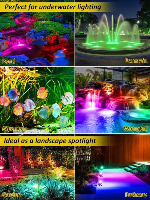 T-SUN Underwater Pond Lights LED RGB Remote Control-5