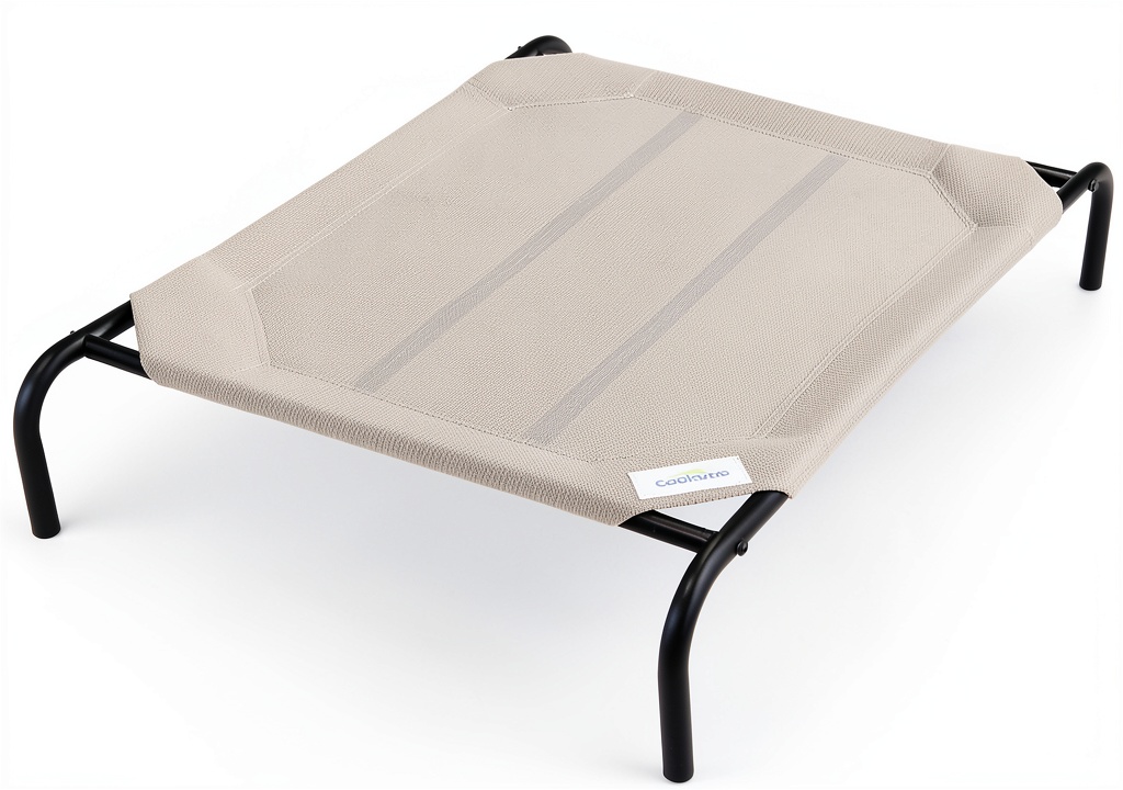 Coolaroo Grey Dog Bed placed on a patio deck